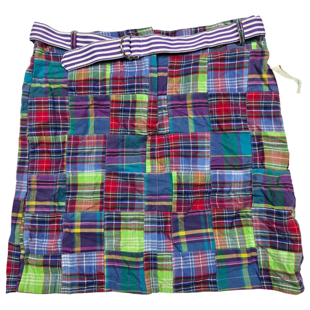 Colorful Madras Plaid Patchwork Mini Skirt 12 Y2K Preppy Summer Cotton 90s Y2K